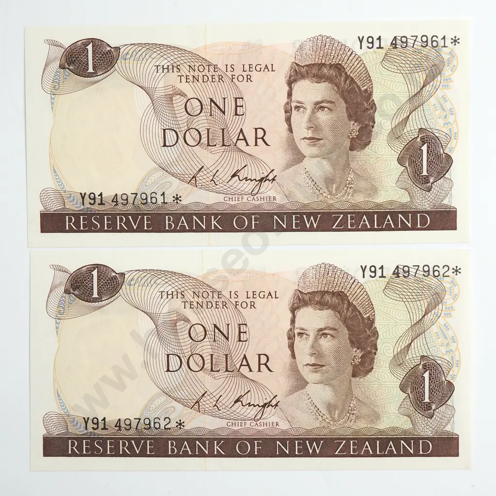 KNIGHT CONSEC PAIR STAR NOTES 1 DOLLAR BANKNOTES UNCIRCULATED Image 1++