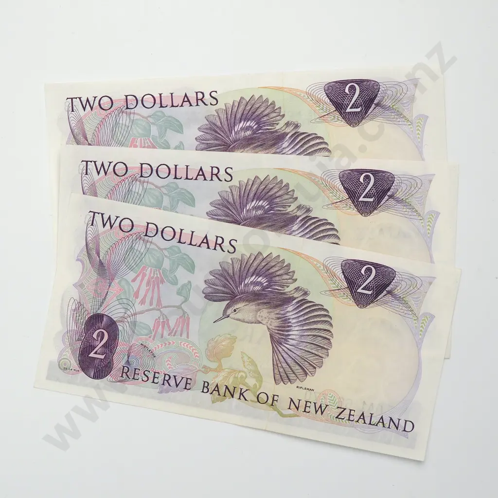 FLEMING CONSEC TRIO 2 DOLLARS BANKNOTES ND(1967-68) P.164a aUNC CCV$210 Image 1++