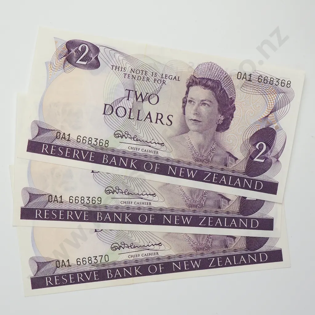 FLEMING CONSEC TRIO 2 DOLLARS BANKNOTES ND(1967-68) P.164a aUNC CCV$210 Image 1++
