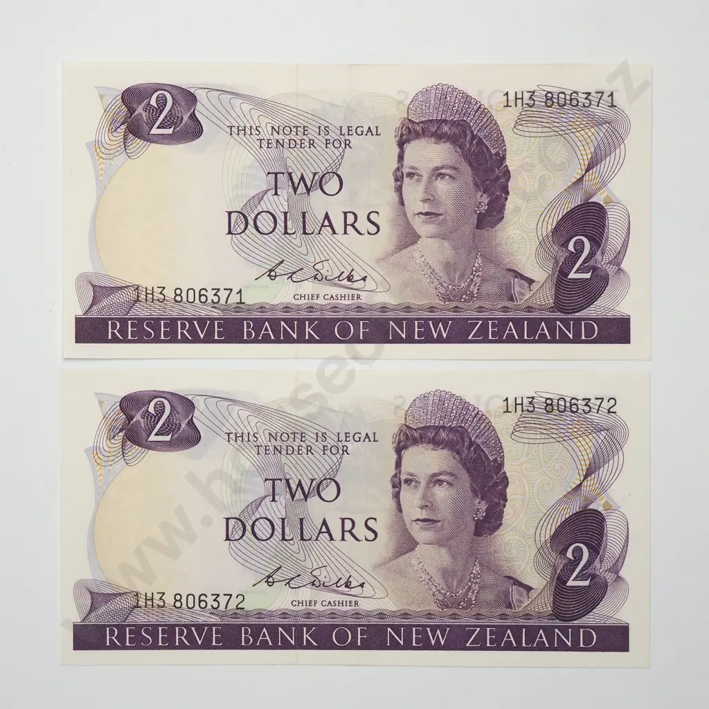 WILKS CONSEC PAIR 2 DOLLARS BANKNOTES ND(1968-75) P.164b Almost UNCIRCULATED CCV$120 Image 1++