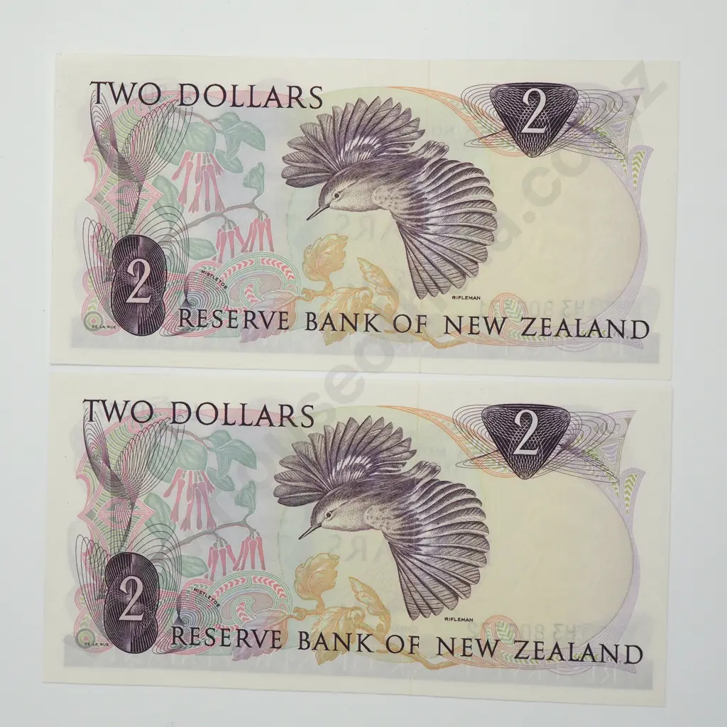 WILKS CONSEC PAIR 2 DOLLARS BANKNOTES ND(1968-75) P.164b Almost UNCIRCULATED CCV$120 Image 1++