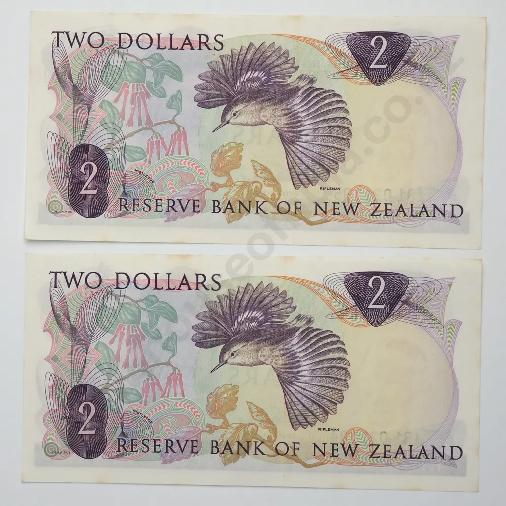 WILKS CONSEC PAIR 2 DOLLARS BANKNOTES ND(1968-75) P.164b UNCIRCULATED CCV$200 Image 1++