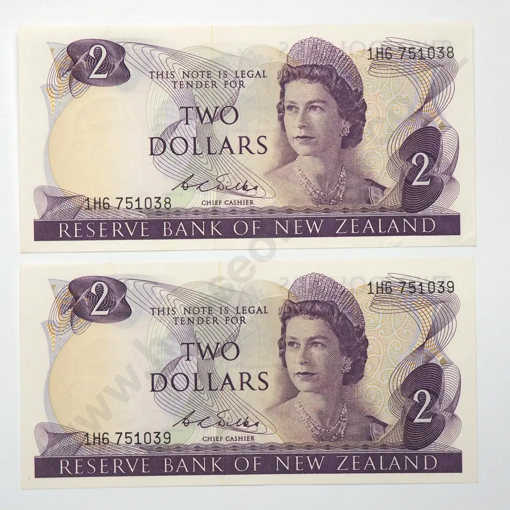 WILKS CONSEC PAIR 2 DOLLARS BANKNOTES ND(1968-75) P.164b UNCIRCULATED CCV$200 Image 1++