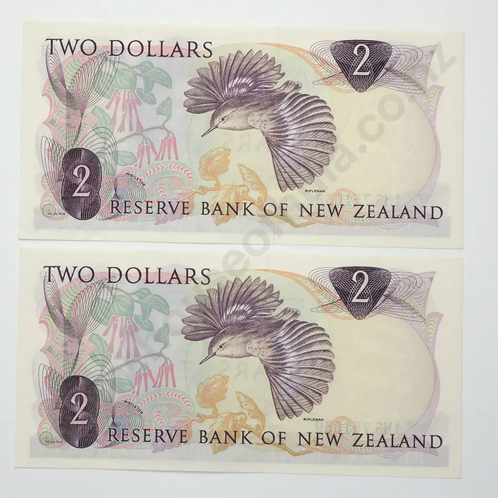 WILKS CONSEC PAIR 2 DOLLARS BANKNOTES ND(1968-75) P.164b UNCIRCULATED CCV$200 Image 1++
