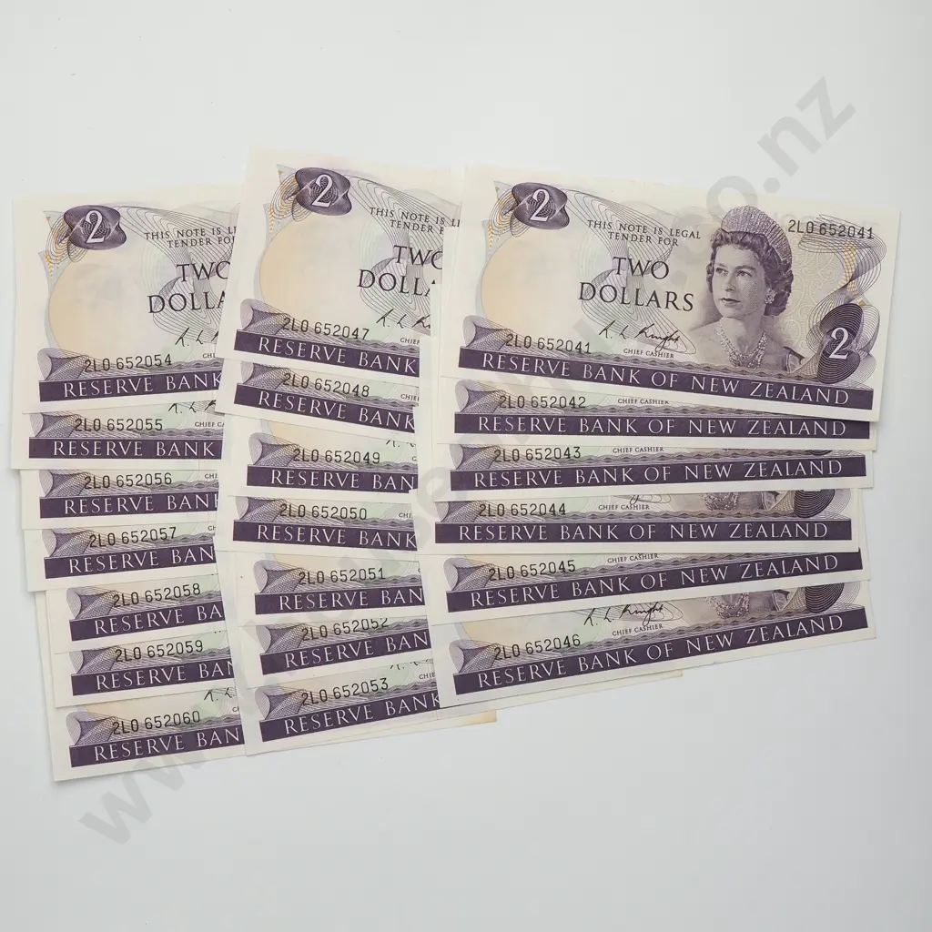 KNIGHT CONSEC 20X 2 DOLLARS BANKNOTES ND(1975-77) P.164c Almost UNCIRCULATED CCV$700 Image 1++