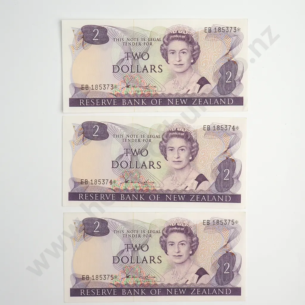 CONSECUTIVELY NUMBERED TRIO OF 2 DOLLARS NOTES, HARDIE TYPE II SIGNATURES, PREFIXES EB *, aUNC Image 1++