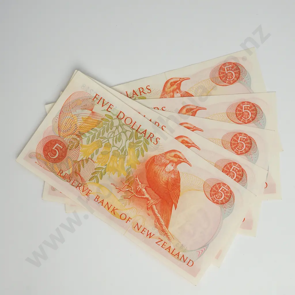 KNIGHT CONSEC 5X 5 DOLLARS BANKNOTES ND(1975-77) P.165c Almost UNCIRCULATED CCV$500 Image 1++
