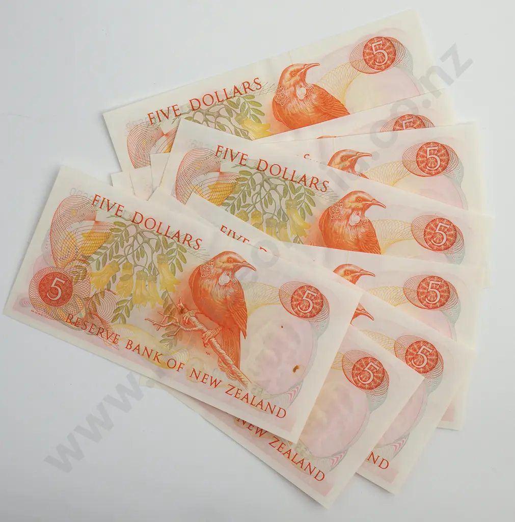 HARDIE CONSEC 9X 5 DOLLARS BANKNOTES ND(1977-81) P.165d Almost UNCIRCULATED CCV$540 Image 1++