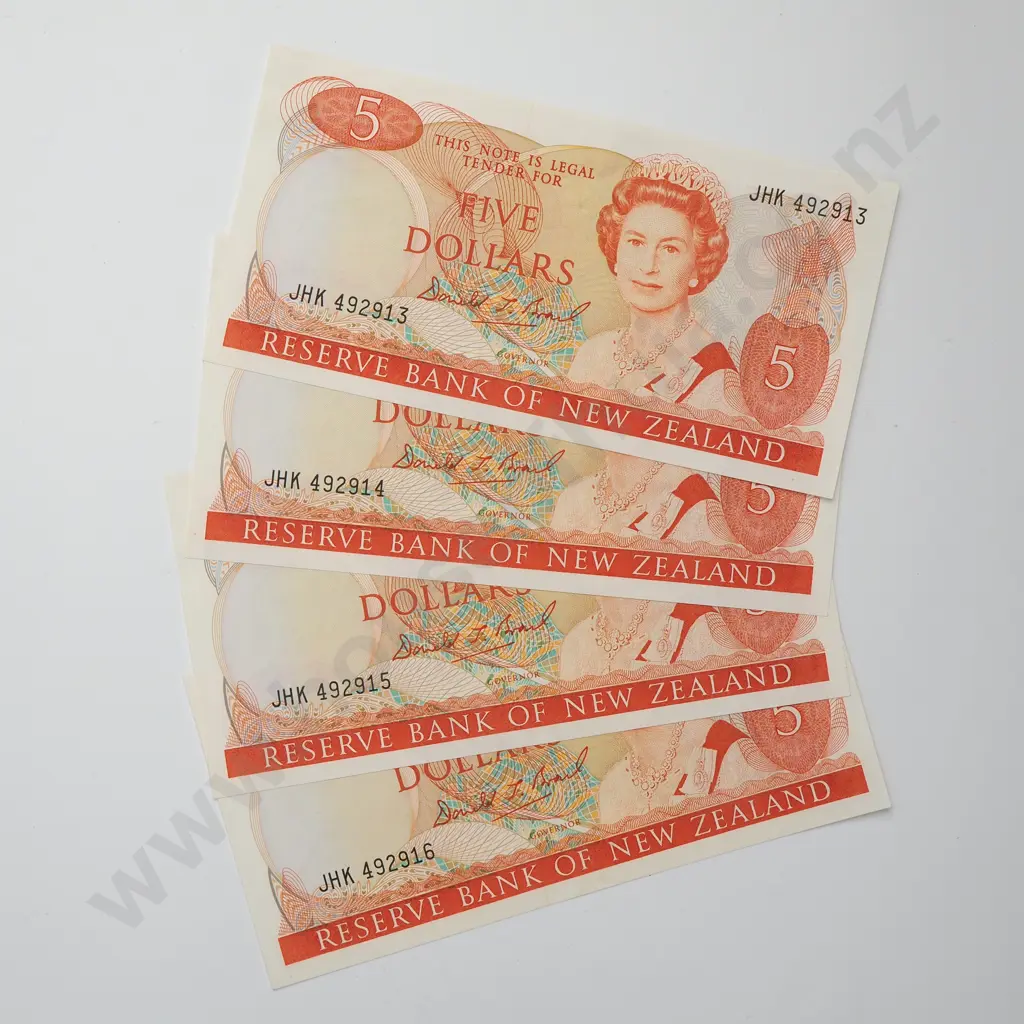 BRASH TYPE I CONSEC 4X 5 DOLLARS BANKNOTES ND(1989-91) P.171c aUNC CCV$150 Image 1++