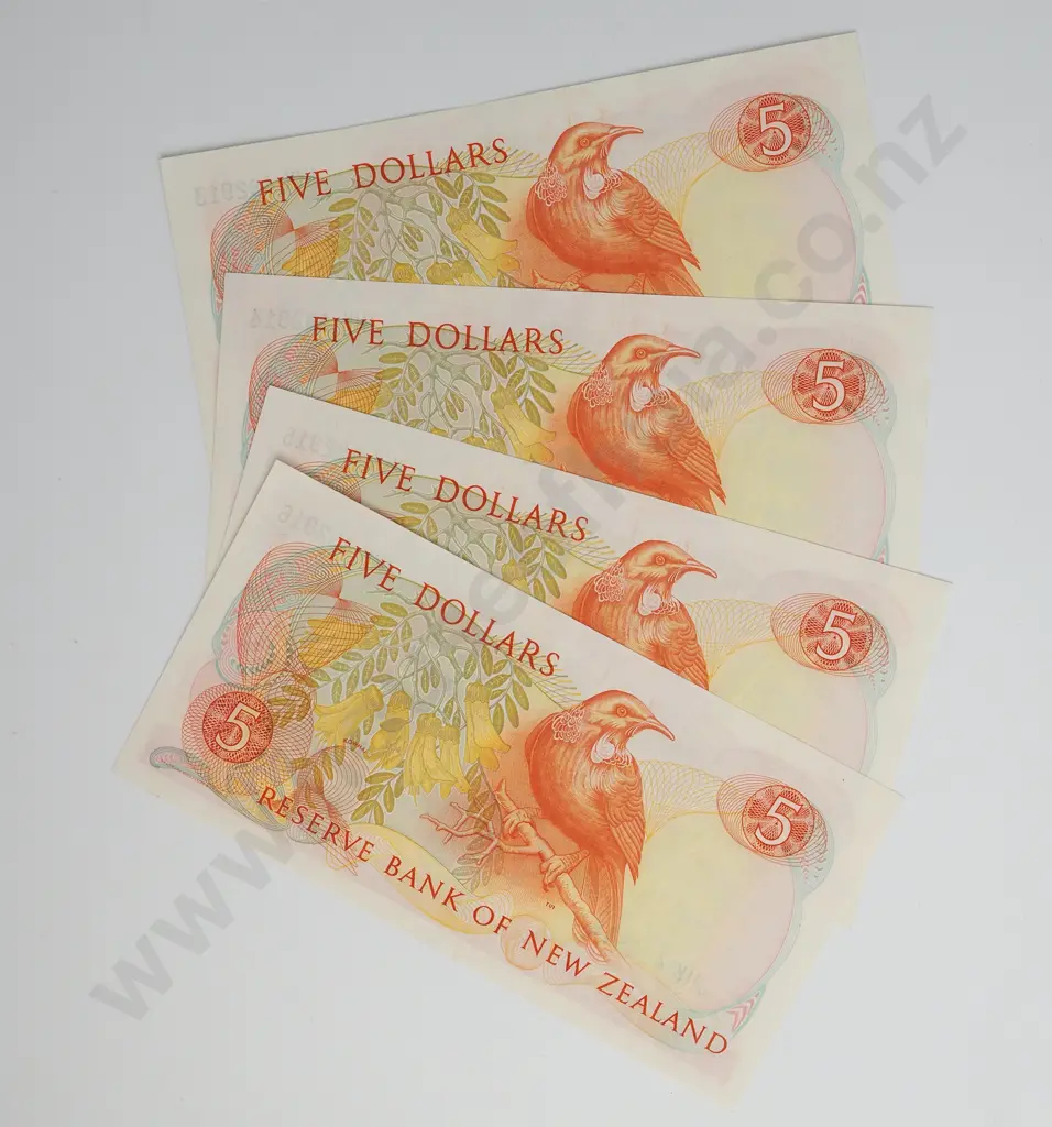 BRASH TYPE I CONSEC 4X 5 DOLLARS BANKNOTES ND(1989-91) P.171c aUNC CCV$150 Image 1++