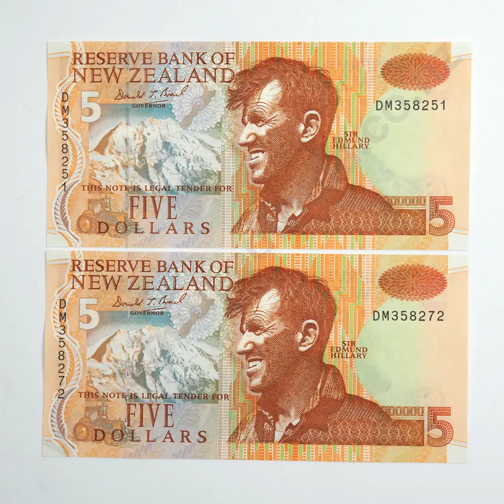 BRASH TYPE II CONSEC PAIR 5 DOLLARS BANKNOTES UNCIRCULATED Image 1++