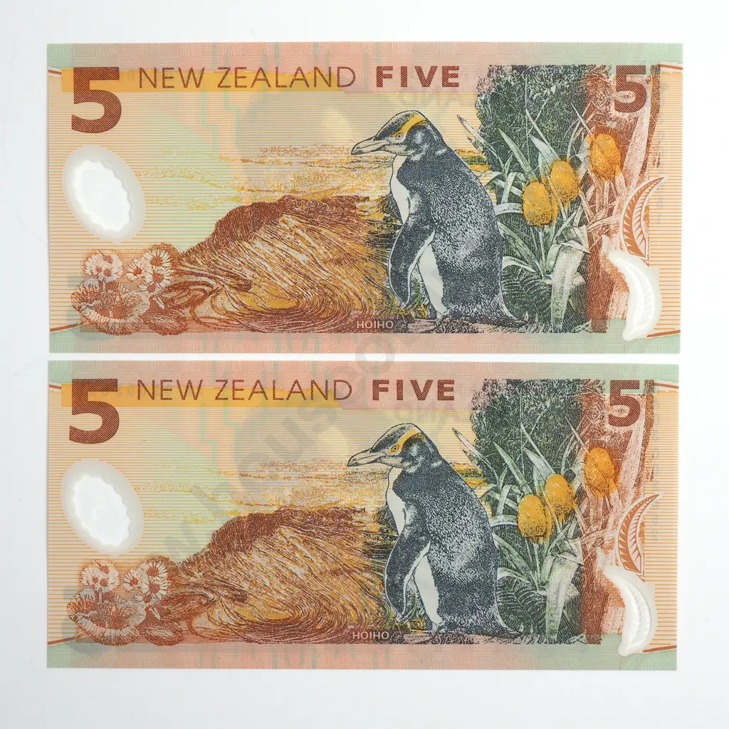 BOLLARD 1ST PREFIX CONSEC PAIR 5 DOLLARS BANKNOTES UNCIRCULATED Image 1++