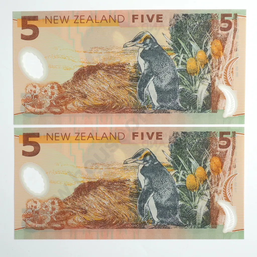 BOLLARD 1ST PREFIX CONSEC PAIR 5 DOLLARS BANKNOTES UNCIRCULATED Image 1++