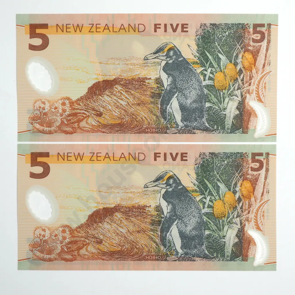 BOLLARD CONSEC PAIR 5 DOLLARS BANKNOTES UNCIRCULATED Image 1++