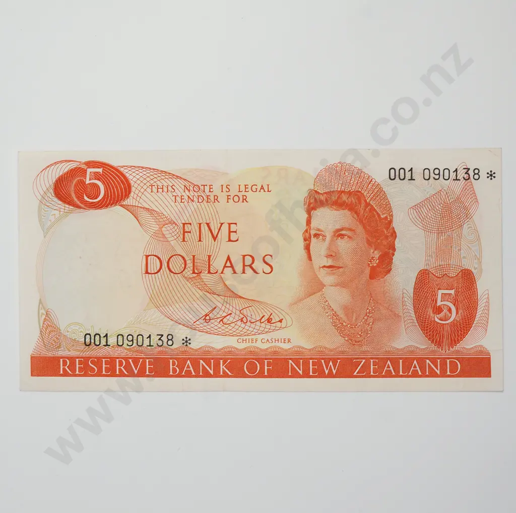 WILKS 001 STAR NOTE 5 DOLLARS BANKNOTE ND(1968-75) P.165b Almost UNCIRCULATED CV$4650 Image 1++