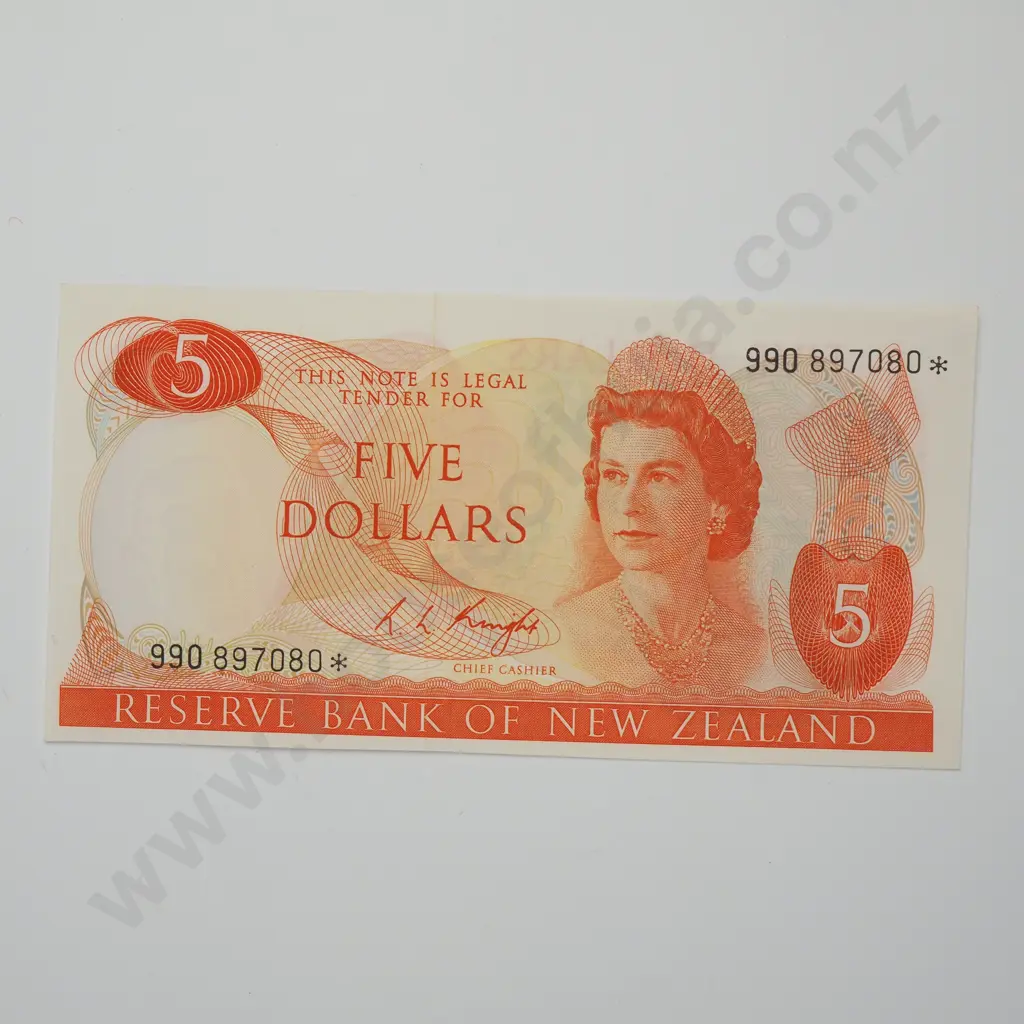 KNIGHT 990 STAR NOTE 5 DOLLARS BANKNOTE ND(1975-77) P.165c UNCIRCULATED CV$450 Image 1++
