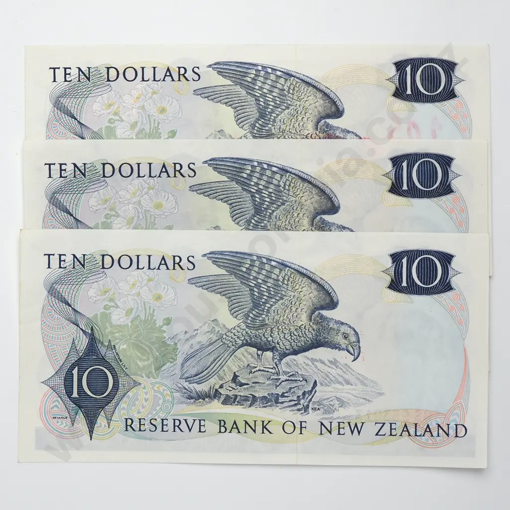 WILKS ERROR CONSEC TRIO 10 DOLLARS BANKNOTES ND(1968-75) P.166b UNCIRCULATED CV$1750 Image 1++