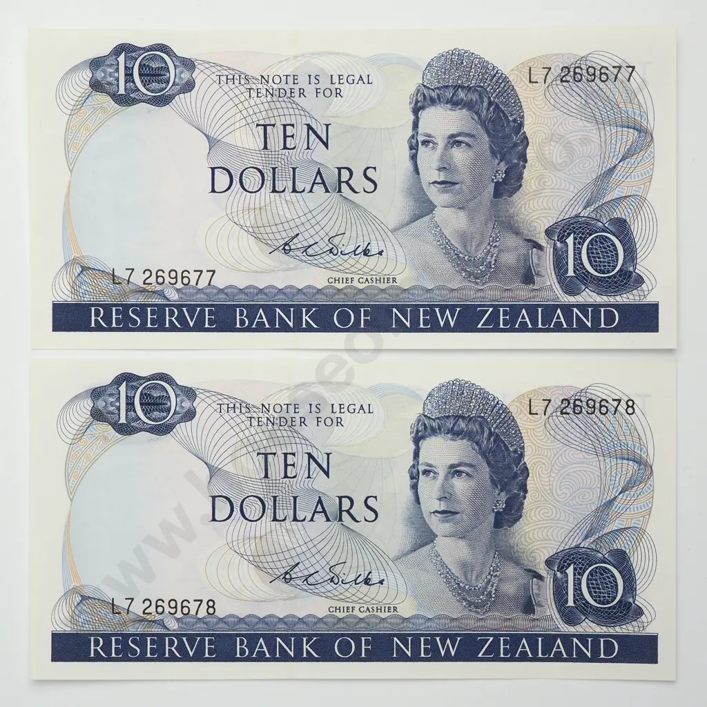 WILKS CONSEC PAIR 10 DOLLARS BANKNOTES ND(1968-75) P.166b UNCIRCULATED CCV$600 Image 1++