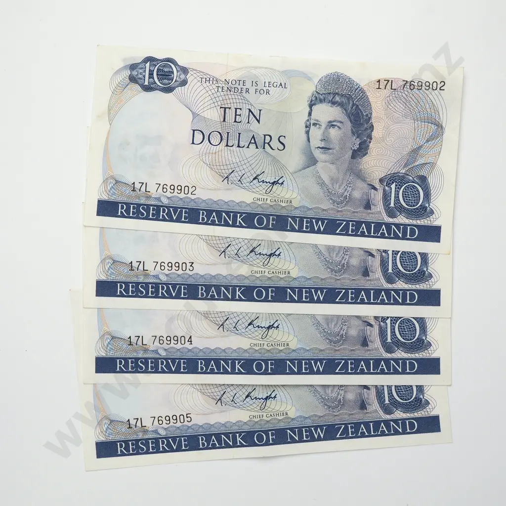 KNIGHT CONSEC 4X 10 DOLLARS BANKNOTES ND(1975-77) P.166c Almost UNCIRCULATED CCV$700 Image 1++