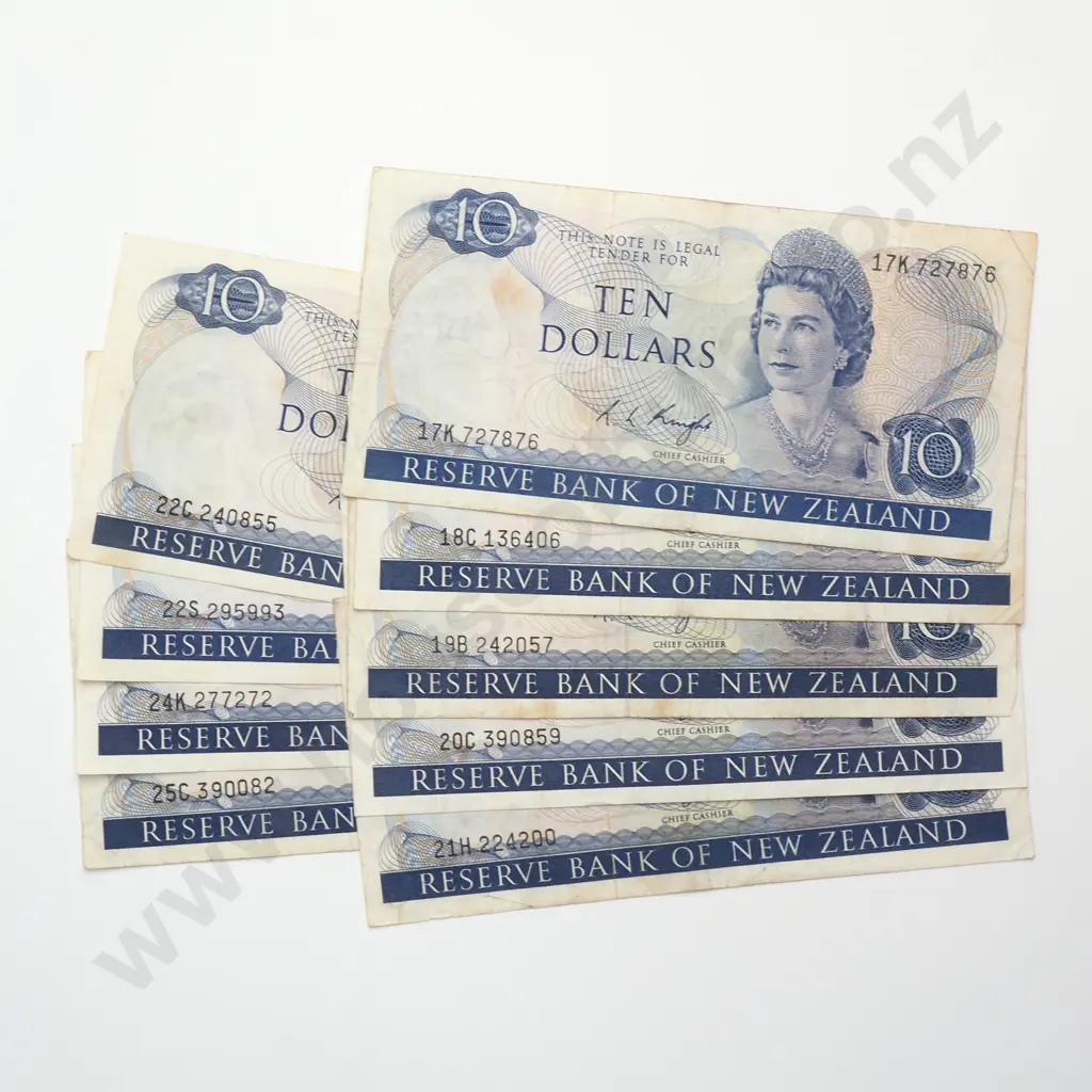 9 X 10 DOLLARS, KNIGHT SIGNATURE, PREFIXES 17K, 18C, 19B, 20C, 21H, 22C, 22S, 24K, 25C, FINE Image 1++