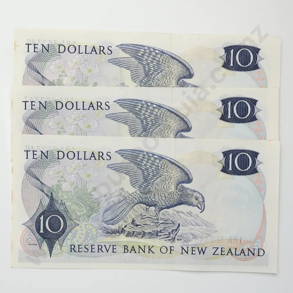 KNIGHT CONSEC TRIO 10 DOLLARS BANKNOTES ND(1975-77) P.166c gEF CCV$375 Image 1++