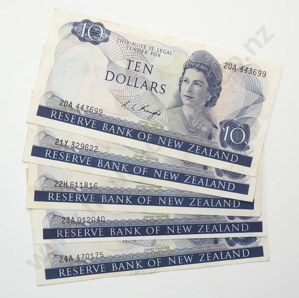 5 X 10 DOLLARS, KNIGHT SIGNATURE, PREFIXES 20A, 21Y, 22H, 23A, 24A, VERY FINE OR BETTER Image 1++