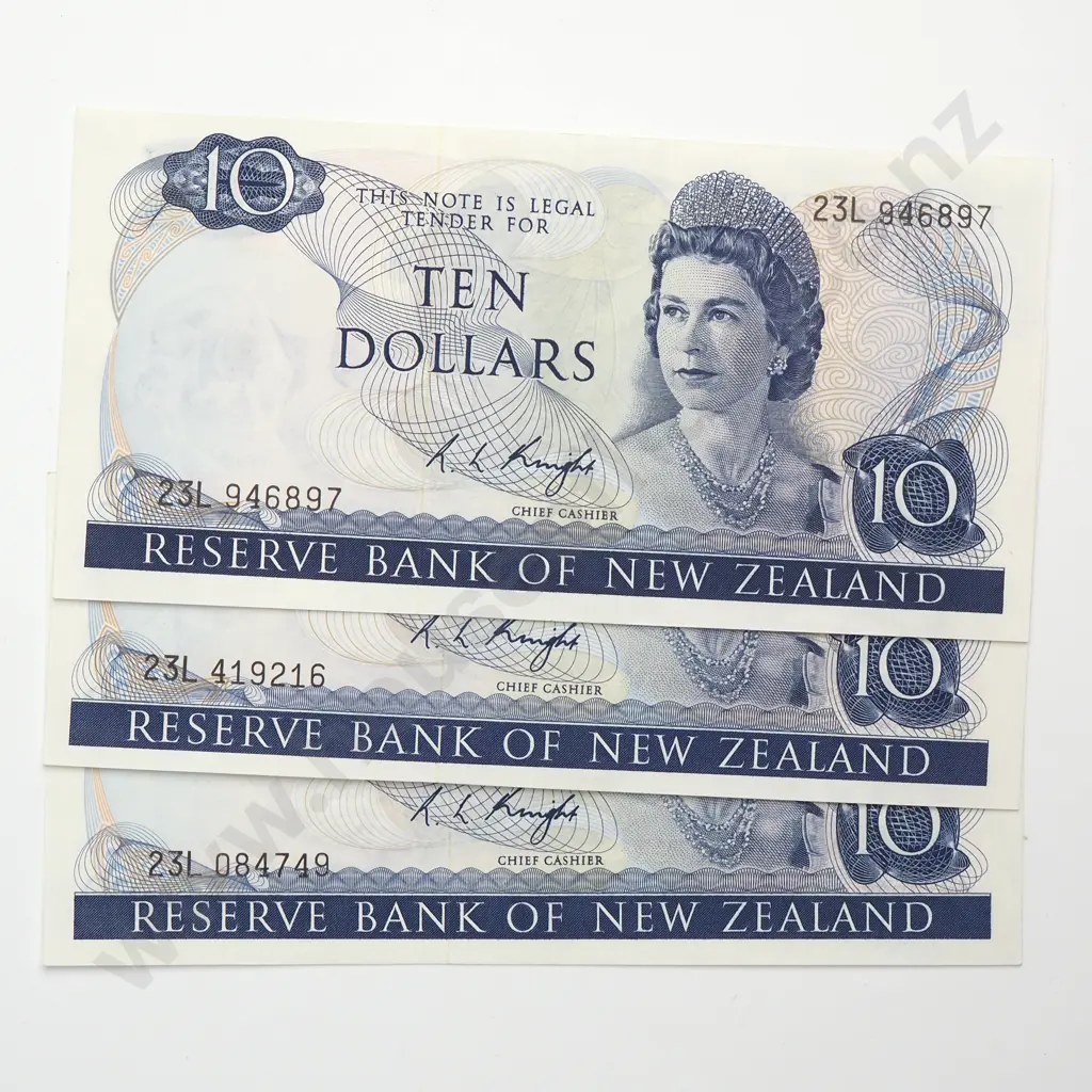 3 X 10 DOLLARS, KNIGHT SIGNATURE, PREFIXES 23L, aUNC Image 1++