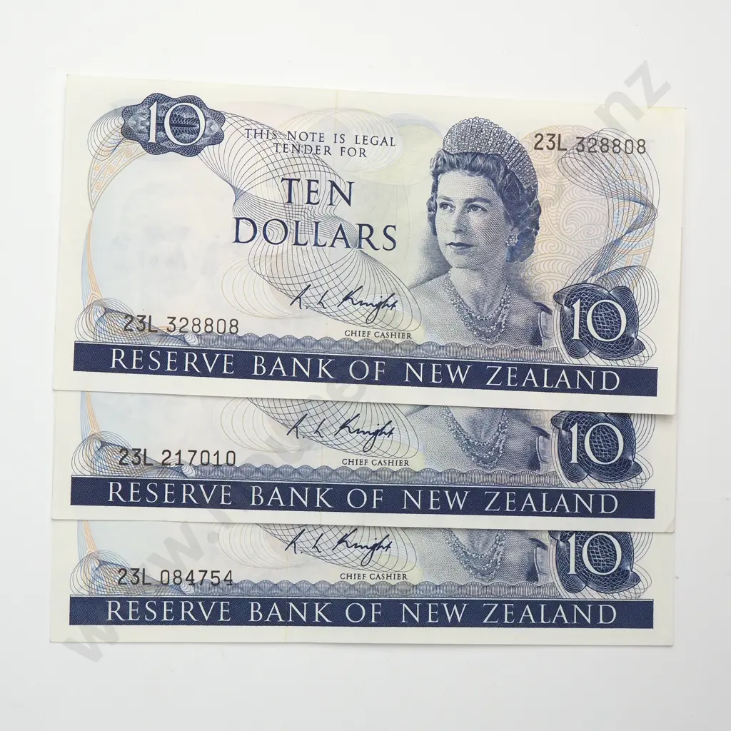 3 X 10 DOLLARS, KNIGHT SIGNATURE, PREFIXES 23L, EXTREMELY FINE Image 1++