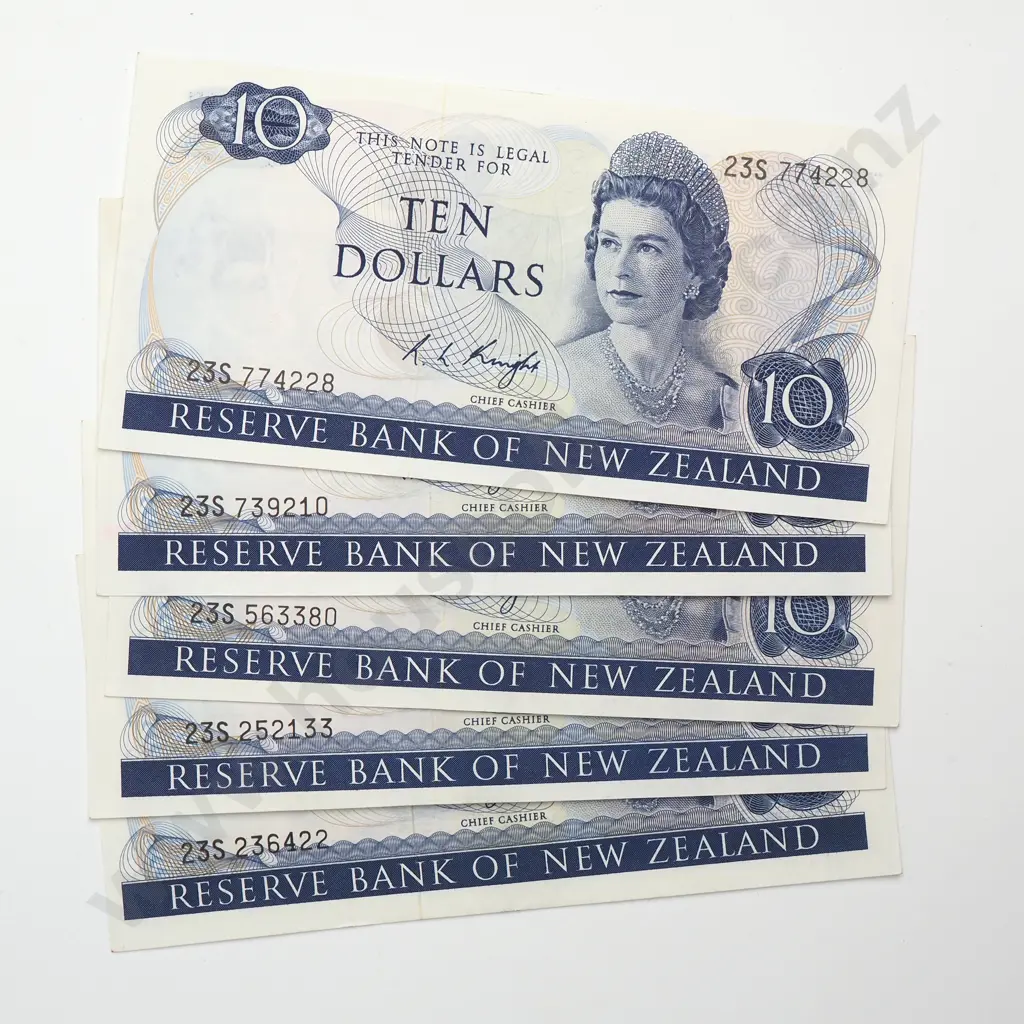 5 X 10 DOLLARS, KNIGHT SIGNATURE, PREFIXES 23S, EXTREMELY FINE Image 1++