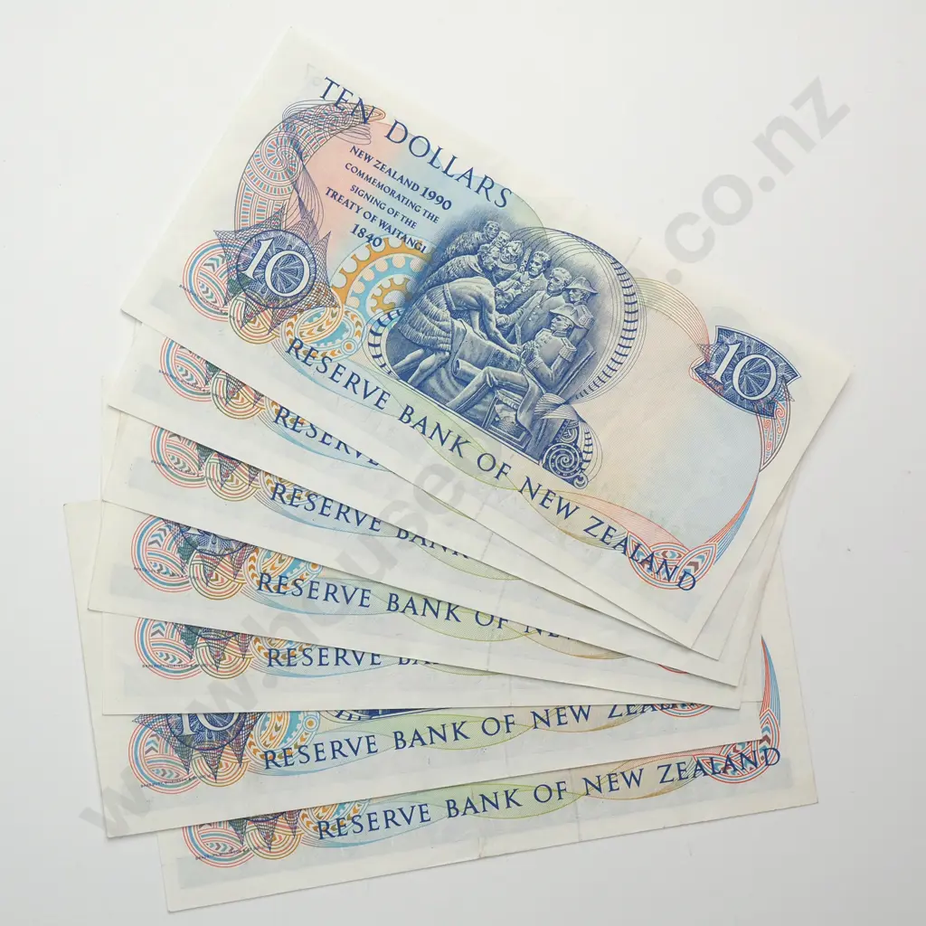 7 X 10 DOLLARS, BRASH SIGNATURE 1990, PREFIXES 2 X CWB, DDD, 4 X RXX, EXTREMELY FINE Image 1++