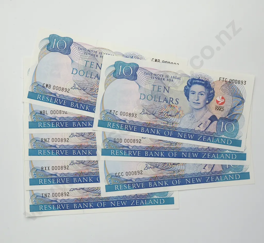 BRASH SAME NUMBERED SET $10 PREFIX TYPES BANKNOTES 1990 P.176 UNCIRCULATED CCV$600 Image 1++