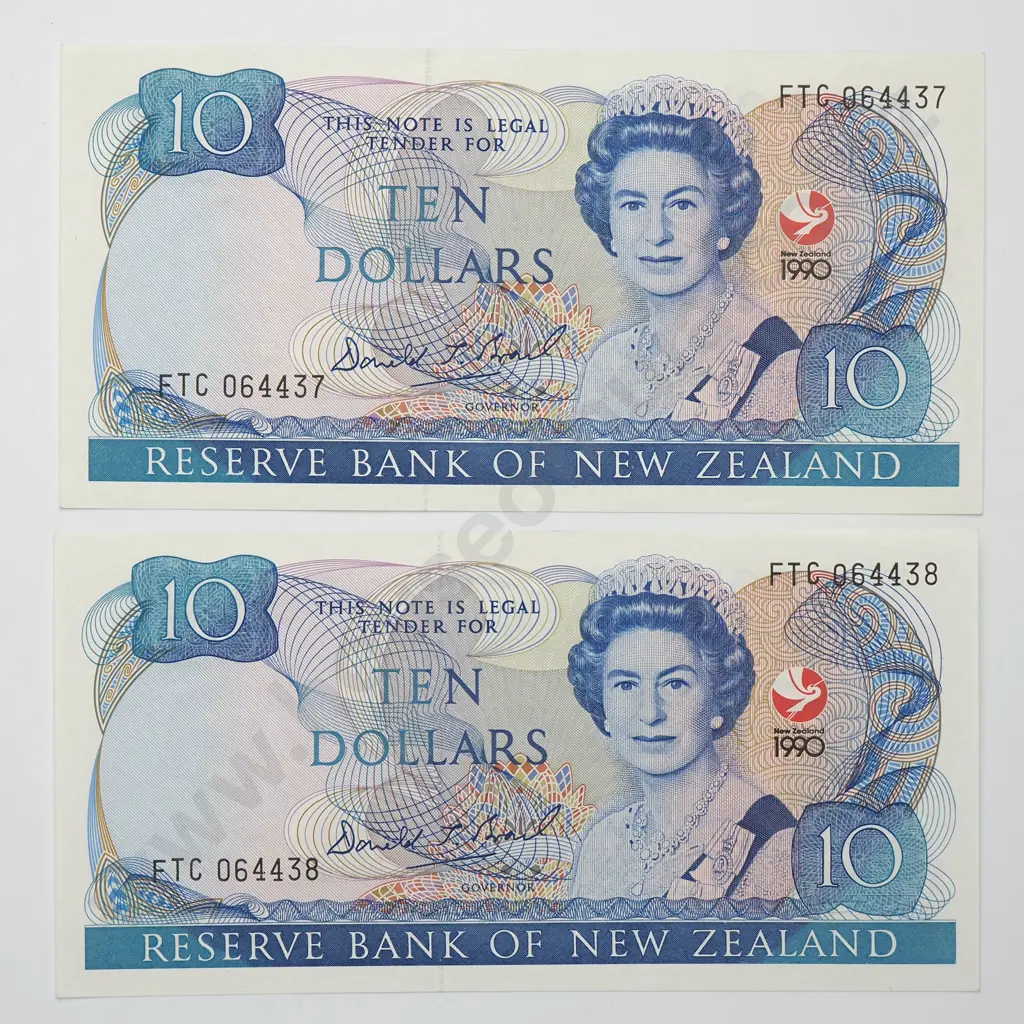 BRASH TYPE II CONSEC PAIR 10 DOLLARS BANKNOTES 1990 P.CS176 aUNC CCV$110 Image 1++