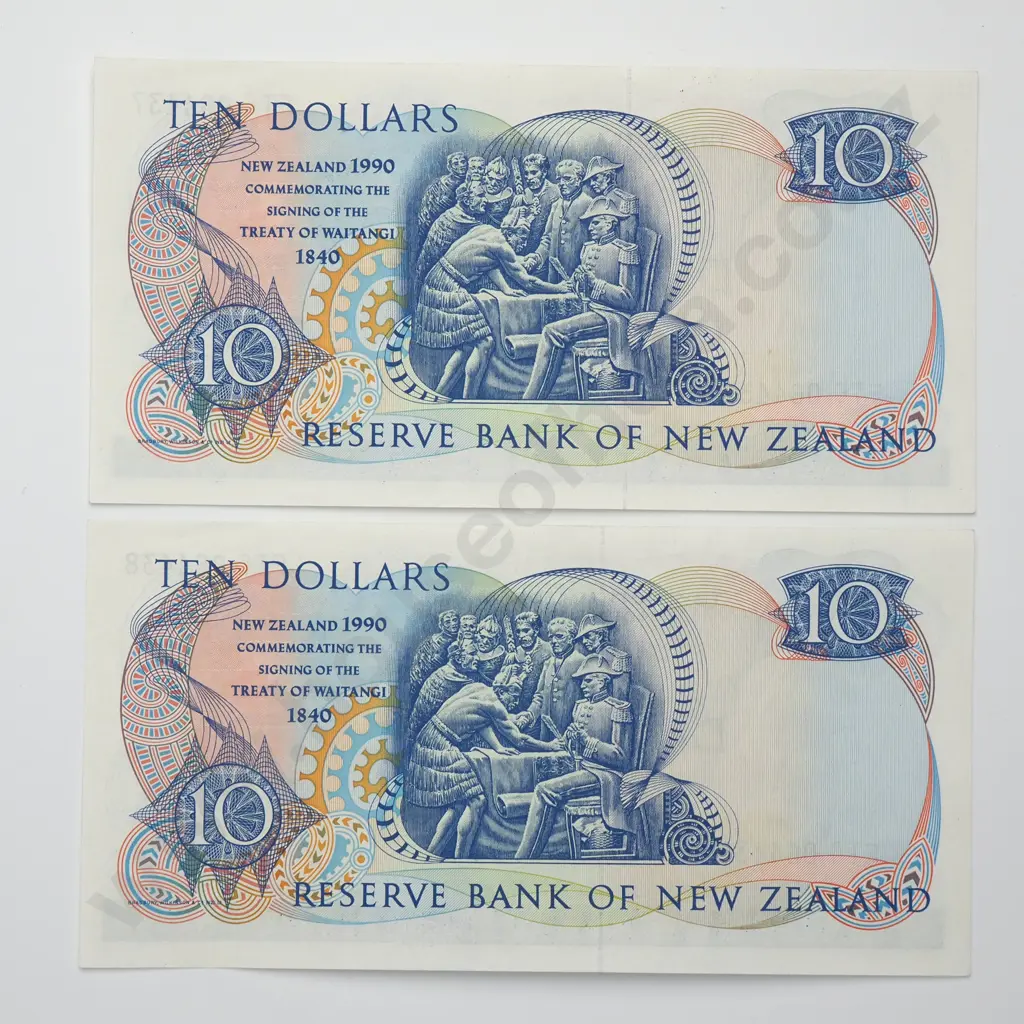 BRASH TYPE II CONSEC PAIR 10 DOLLARS BANKNOTES 1990 P.CS176 aUNC CCV$110 Image 1++