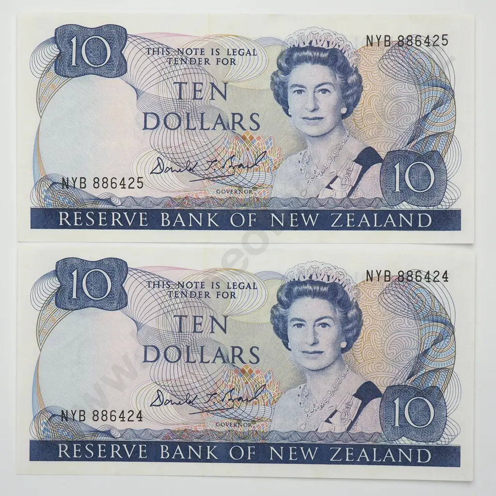 BRASH CONSEC PAIR 10 DOLLARS BANKNOTES ND(1989-92) P.172c UNCIRCULATED CCV$160 Image 1++