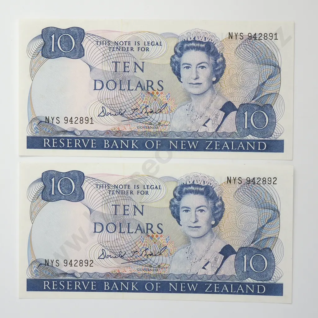 BRASH TYPE I CONSEC PAIR 10 DOLLARS BANKNOTES ND(1989-92) P.172c UNCIRCULATED CCV$160 Image 1++