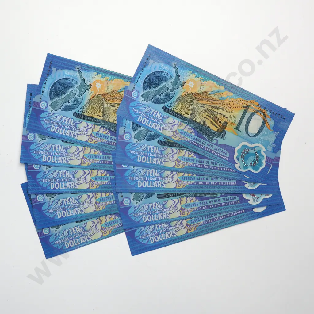 10 X 10 DOLLARS, BRASH SIGNATURE 2000 MILLENNIUM ISSUE, PREFIXES AA, AD, AF, AM, 2 X BG, BI, BJ, CB, CE, EXTREMELY FINE  Image 1++