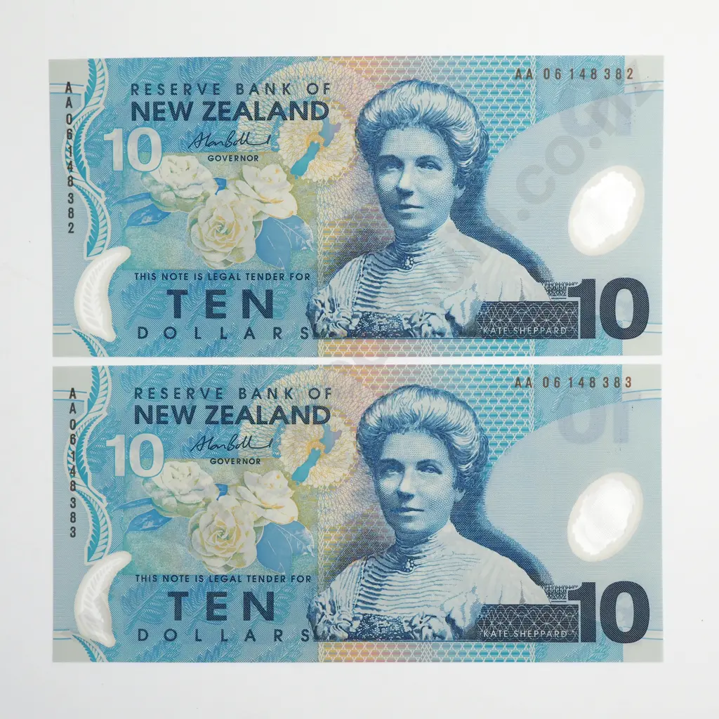 BOLLARD 1ST PREFIX CONSEC PAIR 10 DOLLARS BANKNOTES UNCIRCULATED Image 1++