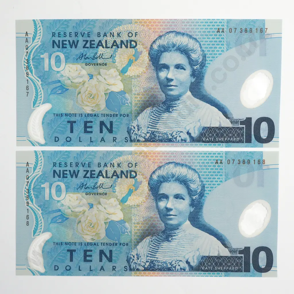 BOLLARD 1ST PREFIX CONSEC PAIR 10 DOLLARS BANKNOTES UNCIRCULATED Image 1++