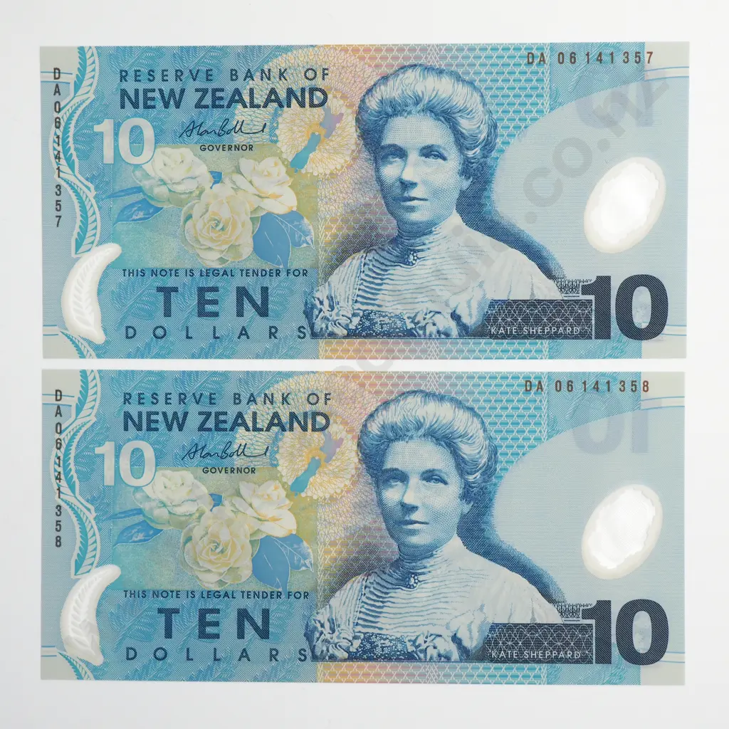 BOLLARD LAST PREFIX CONSEC PAIR 10 DOLLARS BANKNOTES UNCIRCULATED Image 1++