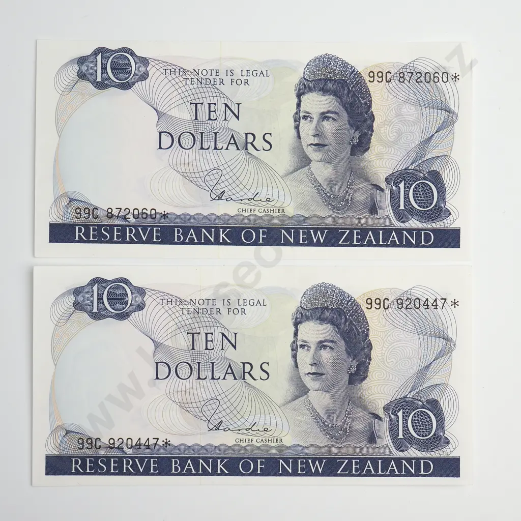 TWO NZ HARDIE STAR NOTE 10 DOLLARS BANKNOTES UNCIRCULATED Image 1++
