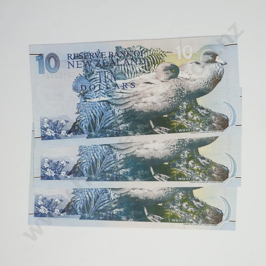 BRASH CONSEC TRIO ZZ 10 DOLLARS BANKNOTES ND(1994-95) P.182 UNCIRCULATED CCV$250 Image 1++