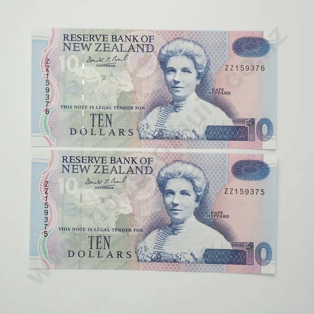 BRASH CONSEC PAIR ZZ 10 DOLLARS BANKNOTES ND(1996-97) P.182 UNCIRCULATED CCV$160 Image 1++