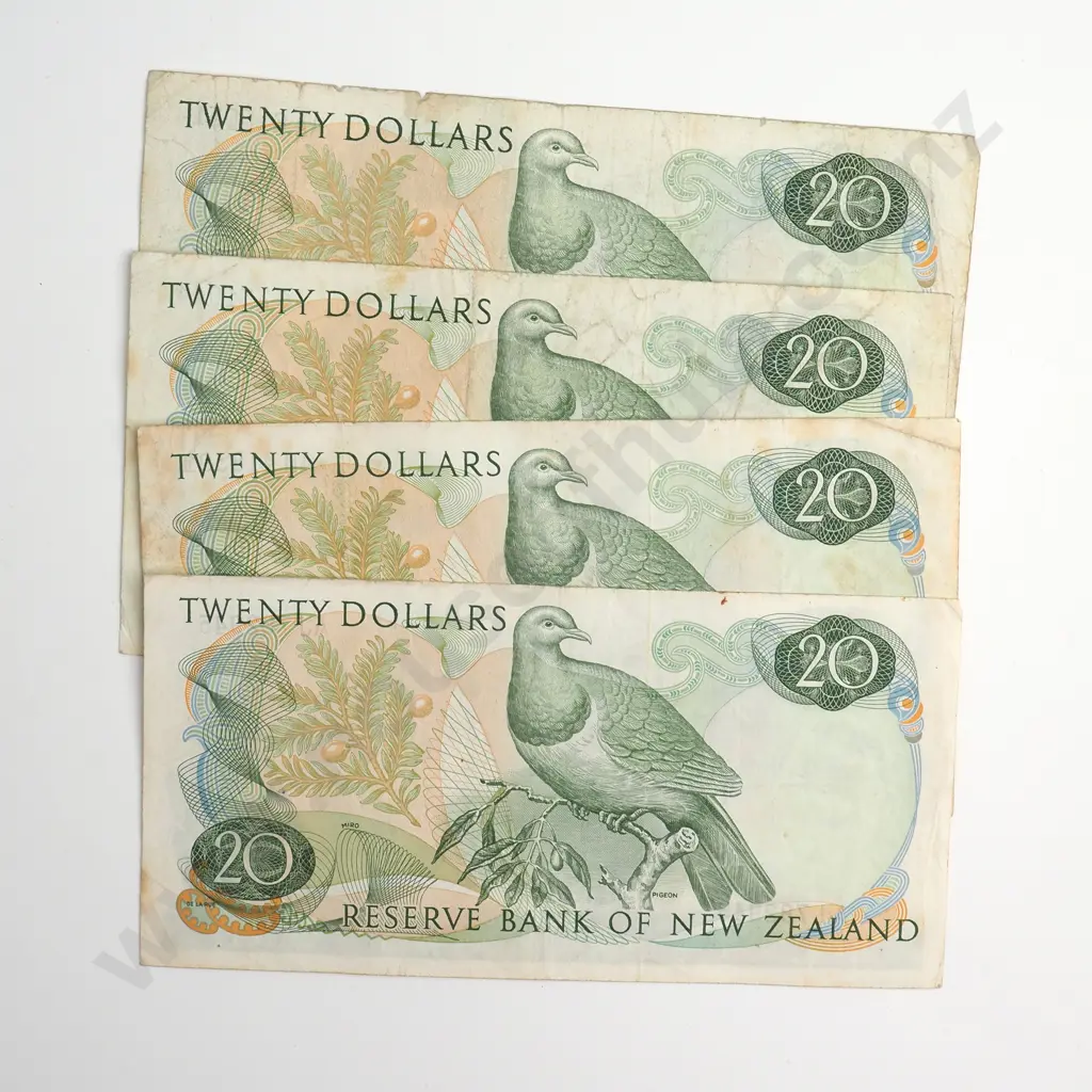 4 X 20 DOLLARS, FLEMING SIGNATURE, PREFIXES AA, AB, AH, AJ, FINE Image 1++