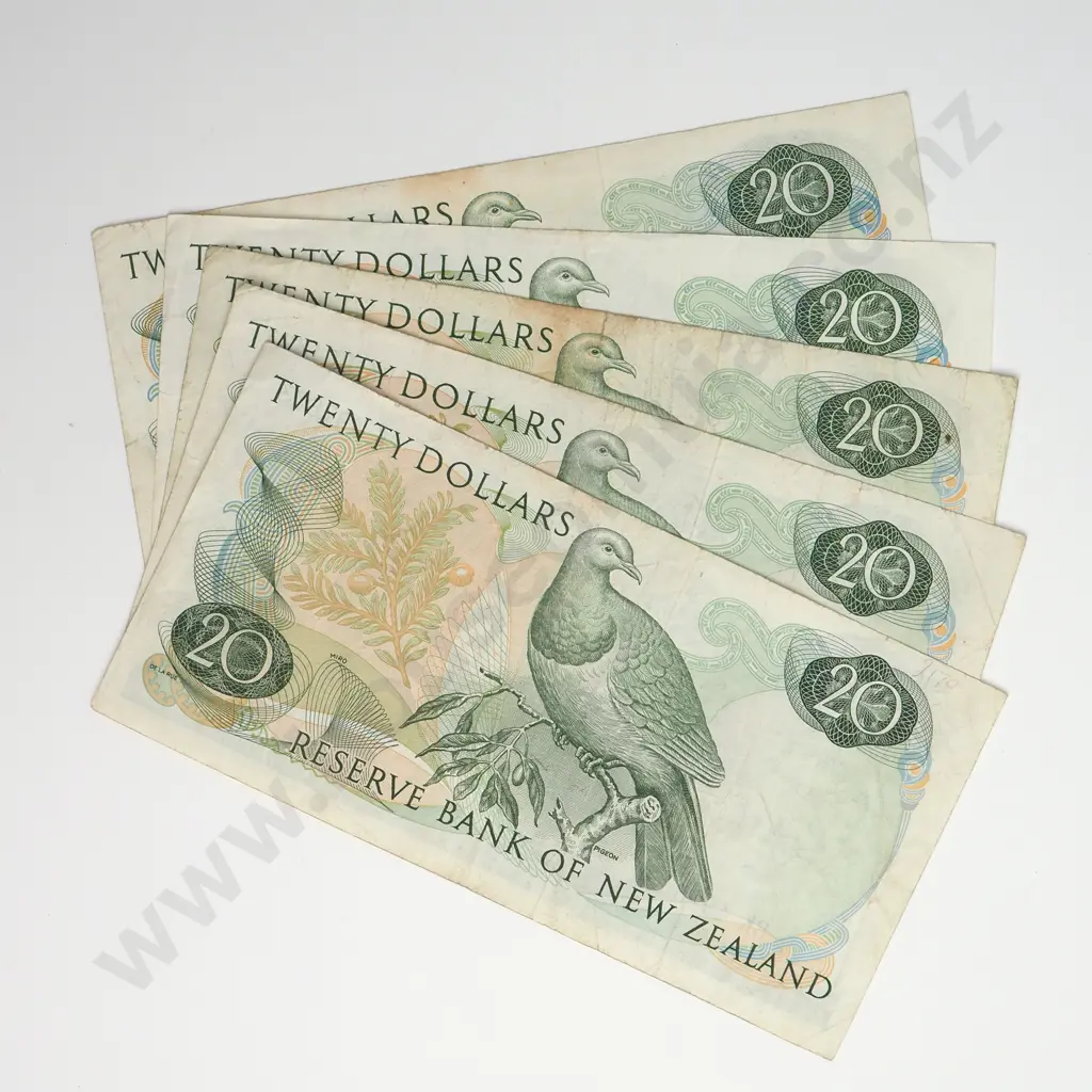 5 X 20 DOLLARS, WILKS SIGNATURE, PREFIXES AY, BH, 3 X BK, FINE Image 1++