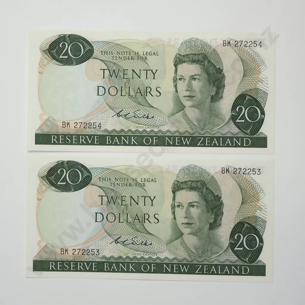 WILKS CONSEC PAIR 20 DOLLARS BANKNOTES ND(1968-75) P.167b Almost UNCIRCULATED CCV$800 Image 1++