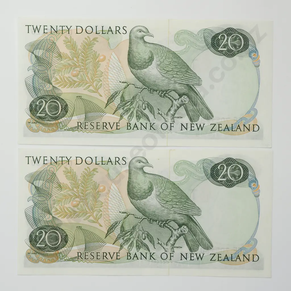 KNIGHT CONSEC PAIR 20 DOLLARS BANKNOTES ND(1975-77) P.167c aUNC CCV$700 Image 1++