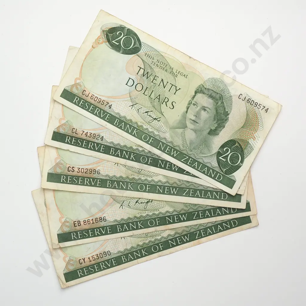 5 X 20 DOLLARS, KNIGHT SIGNATURE, PREFIXES CJ, CL, CS, CY, EB, FINE Image 1++