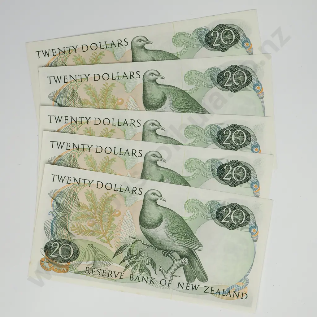 HARDIE CONSEC 5X 20 DOLLARS BANKNOTES ND(1977-81) P.167d UNCIRCULATED CCV$1250 Image 1++