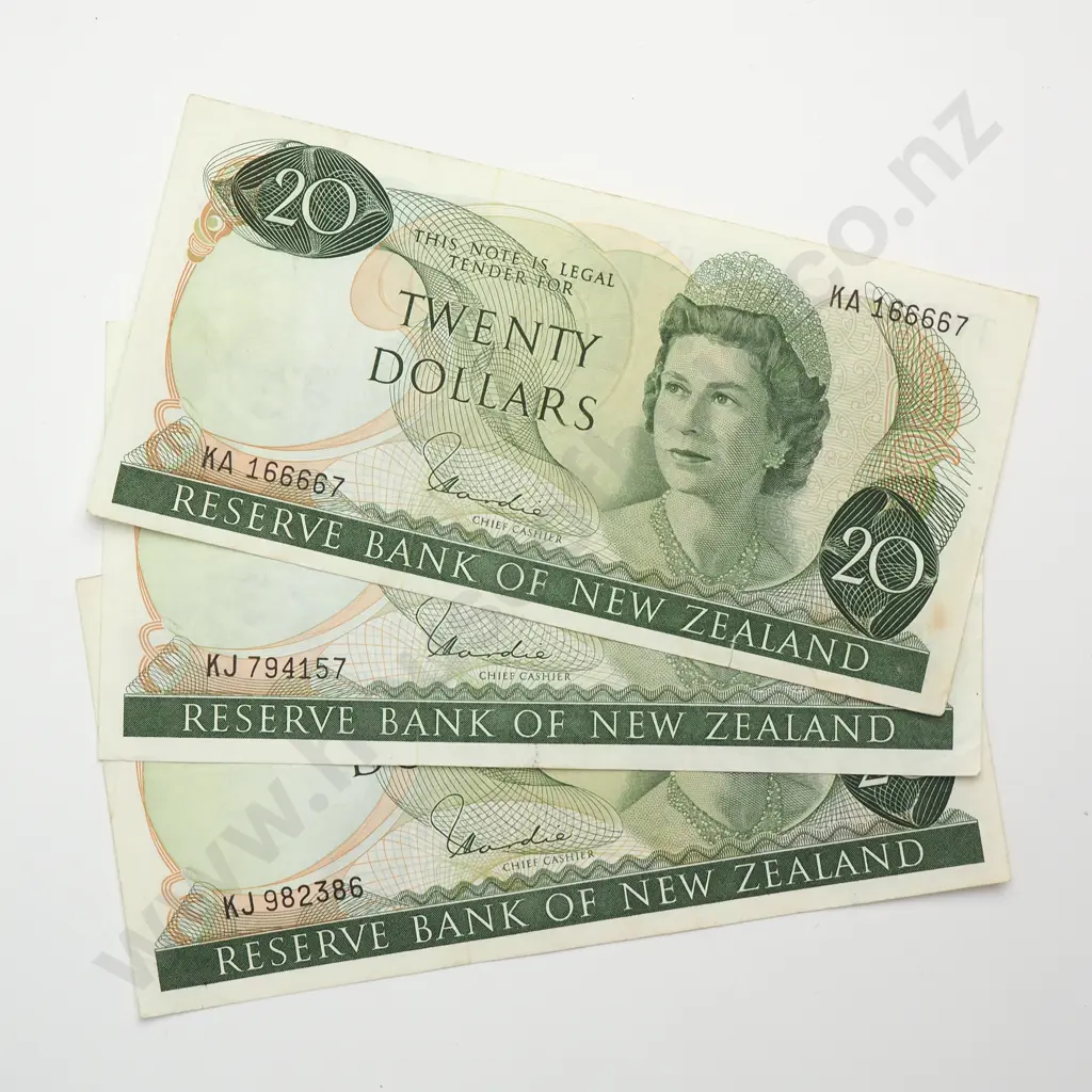3 X 20 DOLLARS, HARDIE TYPE I SIGNATURE, PREFIXES KA, 2 X KJ, FINE OR BETTER CONDITION, MINIMUM Image 1++