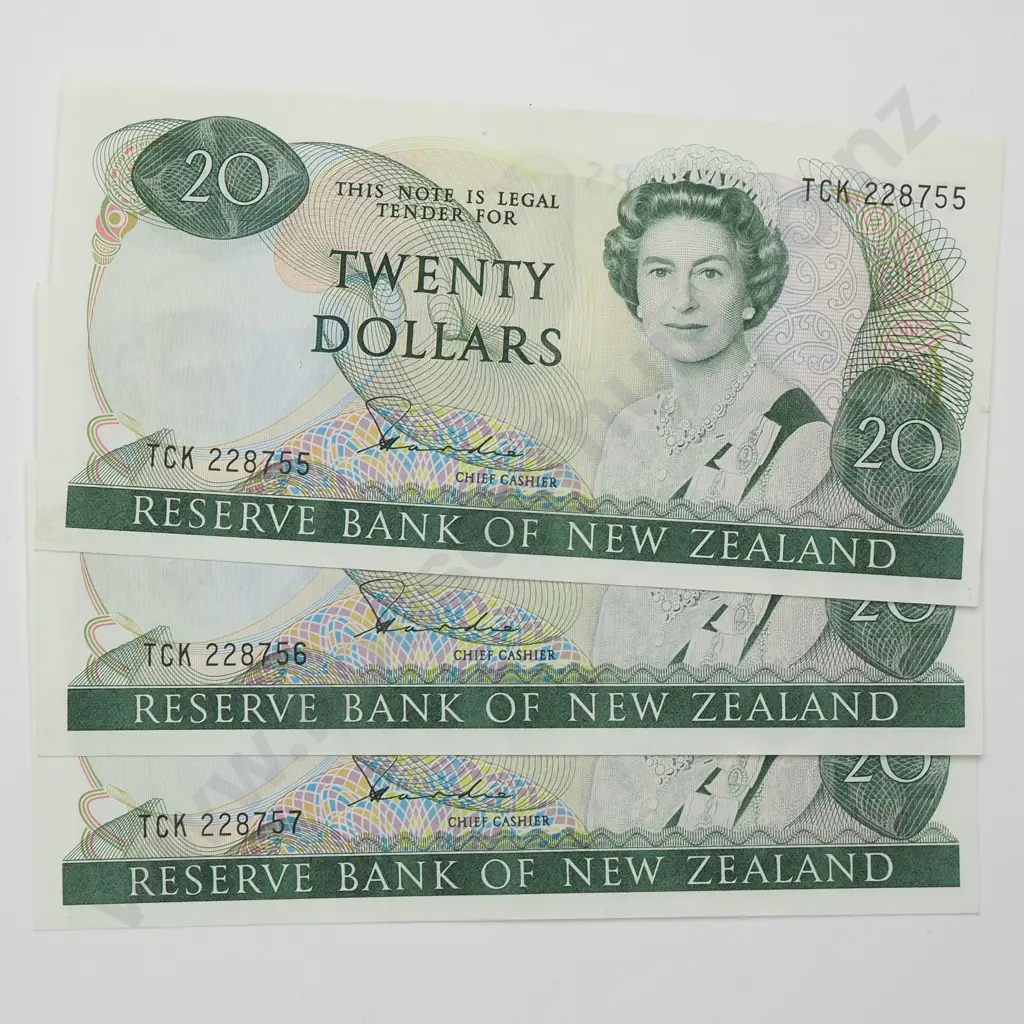 HARDIE TYPE II CONSEC TRIO 20 DOLLARS BANKNOTES ND(1981-85) P.173a aUNC CCV$330 Image 1++